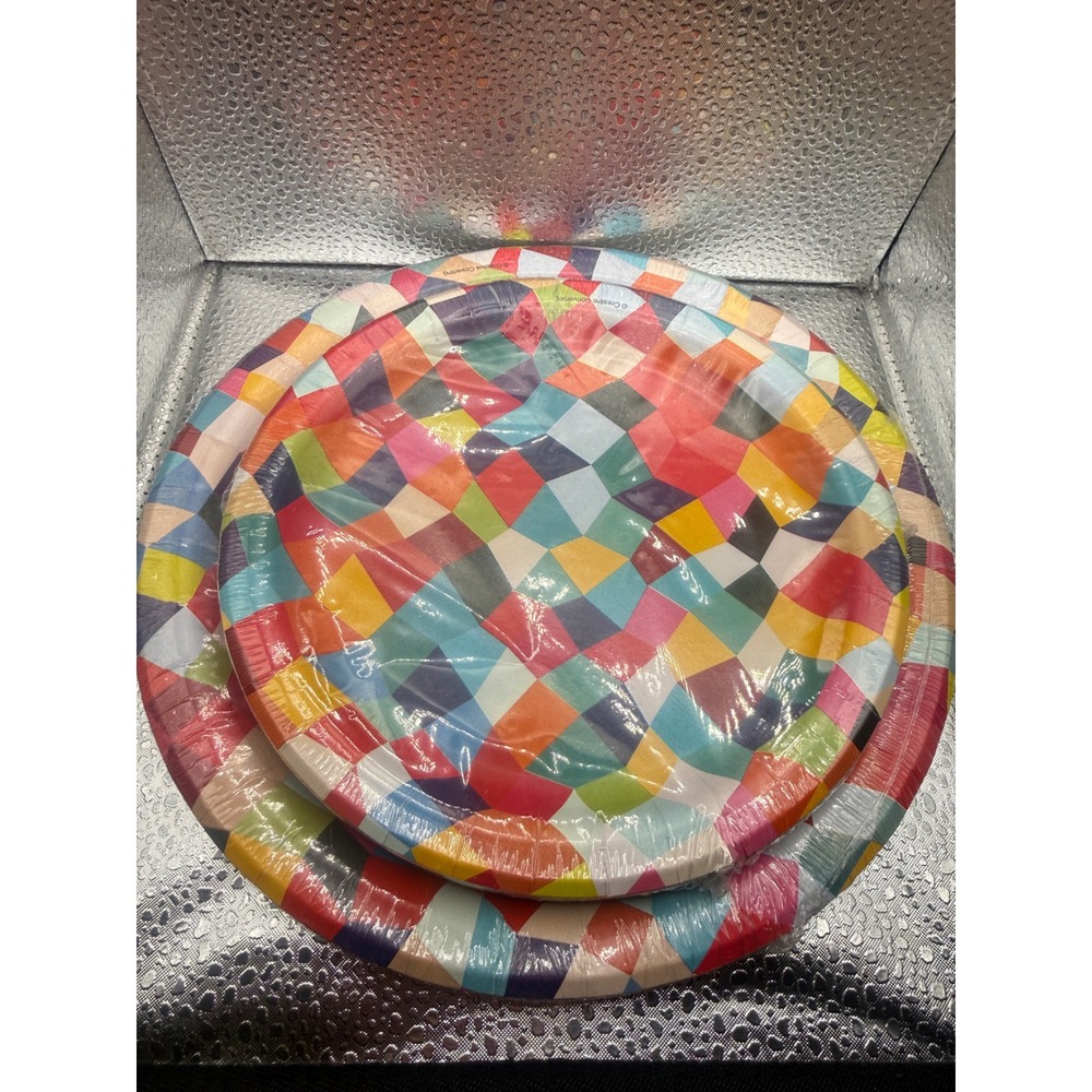 Greenbrier International Geometric Mosaic Paper Party Plates & Napkins Set 78pc